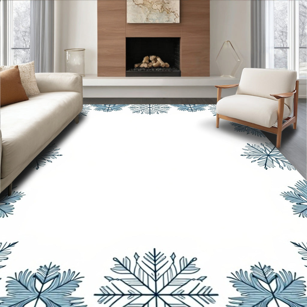 Cool Blue Snowflake Border Rug