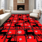 Classic Red Plaid Deer Snowflakes Rug