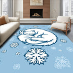 Whimsical White Cat Snowflake Circle Rug