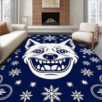Deep Blue Grinning Hound Snowflakes Rug