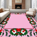 Festive Red Green Floral Wreath Border Rug
