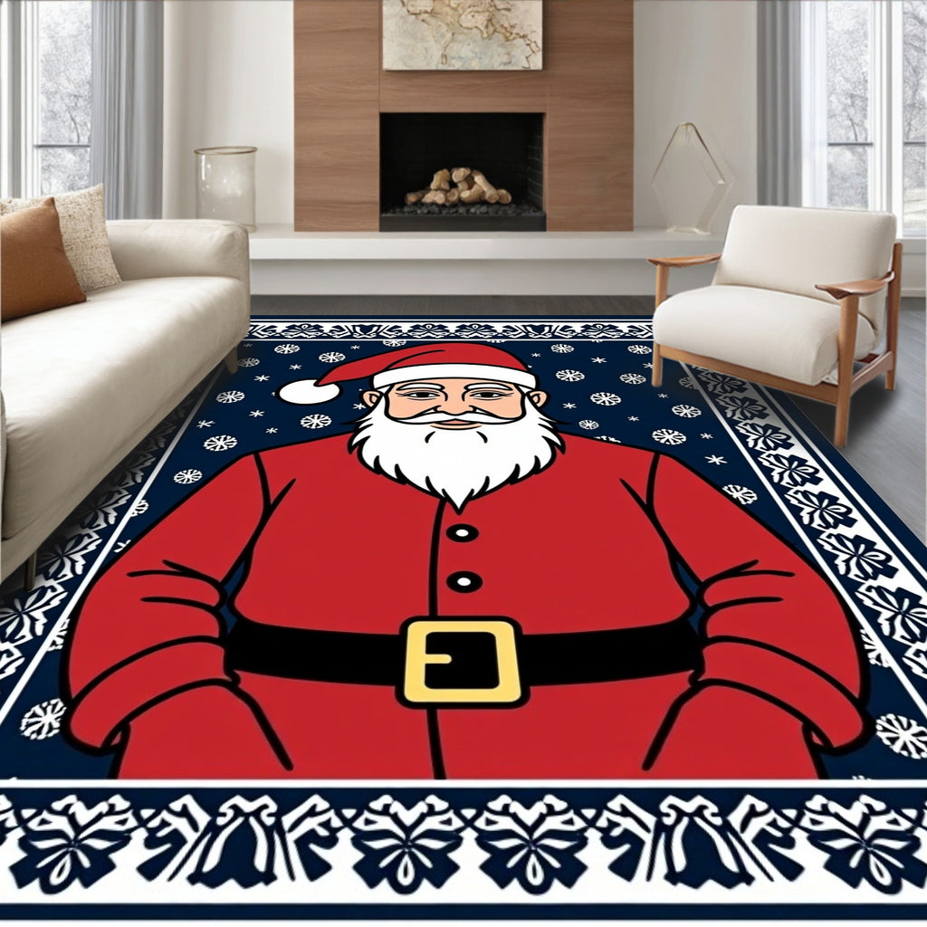 Classic Santa Claus Snowflake Border Rug