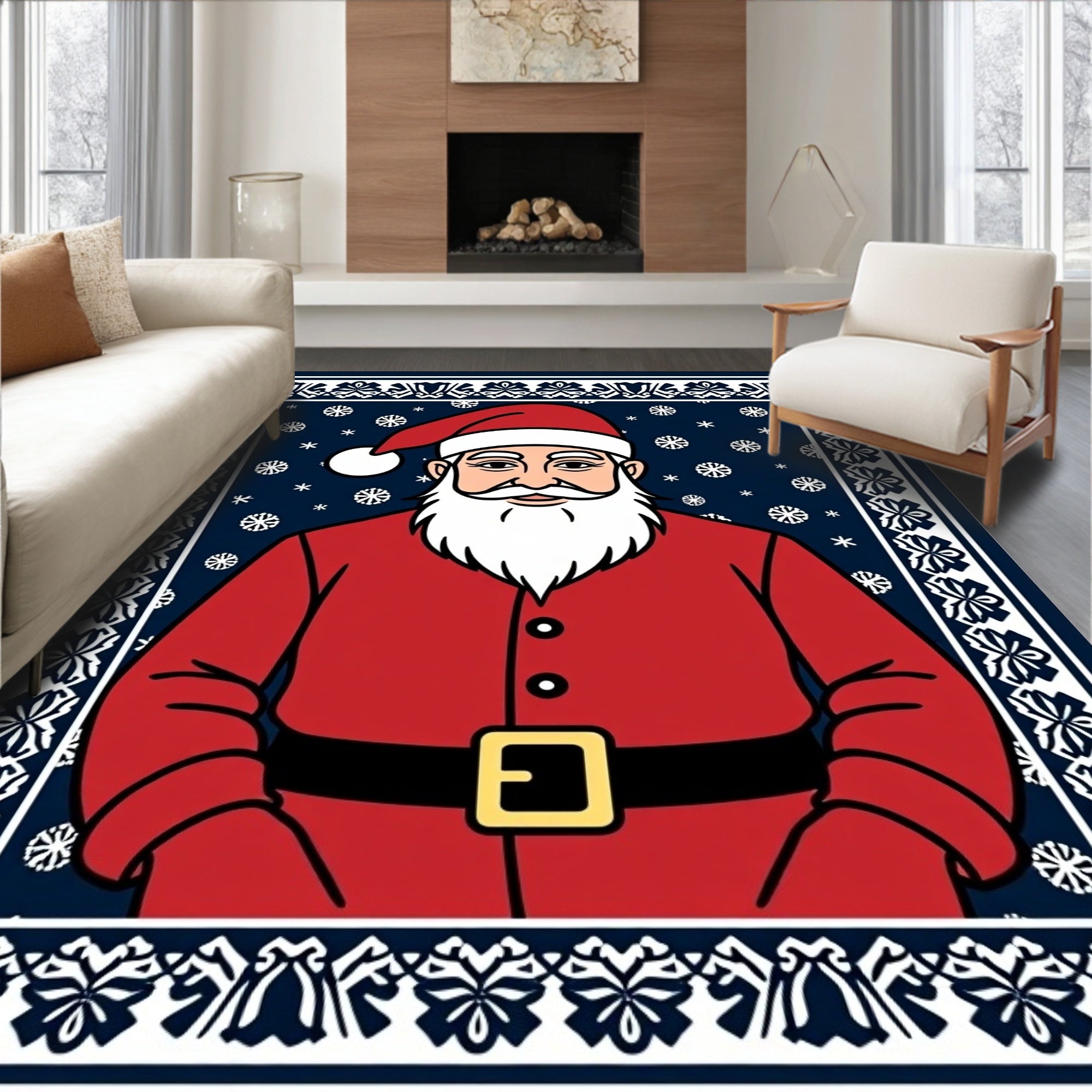 Classic Santa Claus Snowflake Border Rug