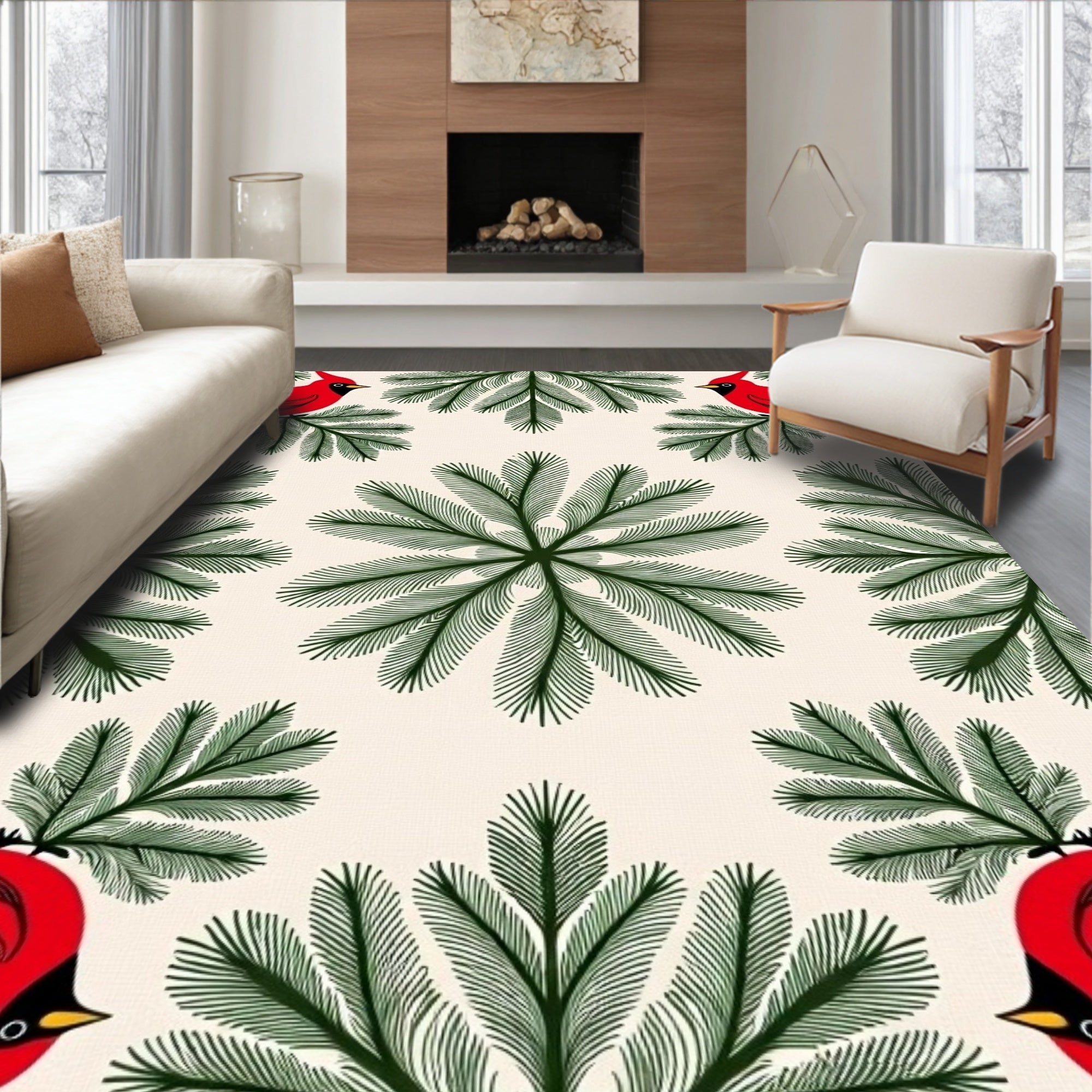 Crimson Cardinal Evergreen Border Rug