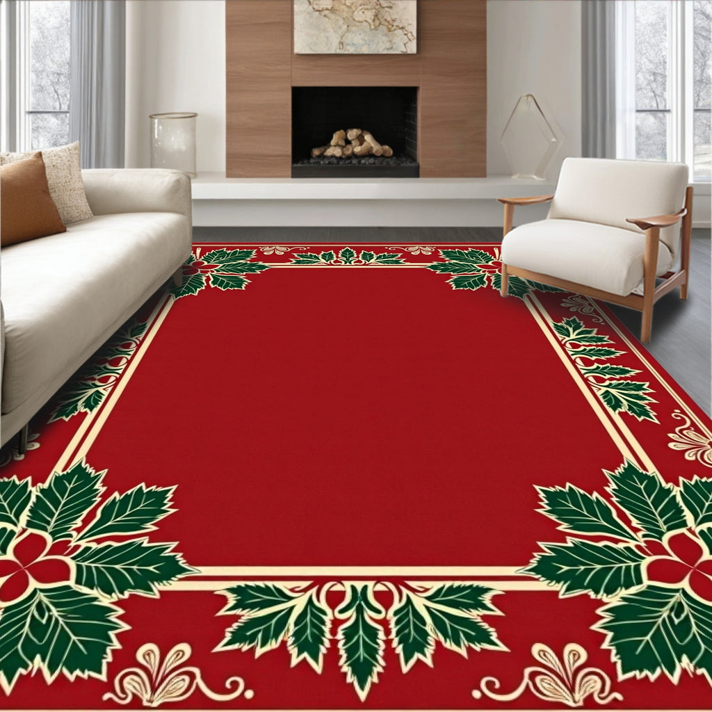 Classic Red Green Holly Border Rug