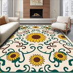Golden Sunflower Folk Art Scroll Rug