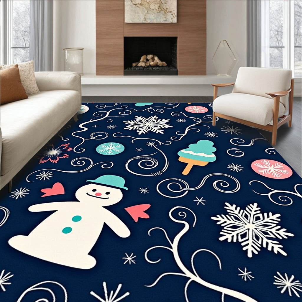 Whimsical Snowman Snowflake Swirls Rug