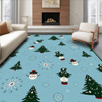 Festive Blue Snowman Tree Snowflake Rug