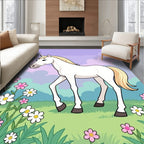 White Horse Amidst Pink Flowers Rug