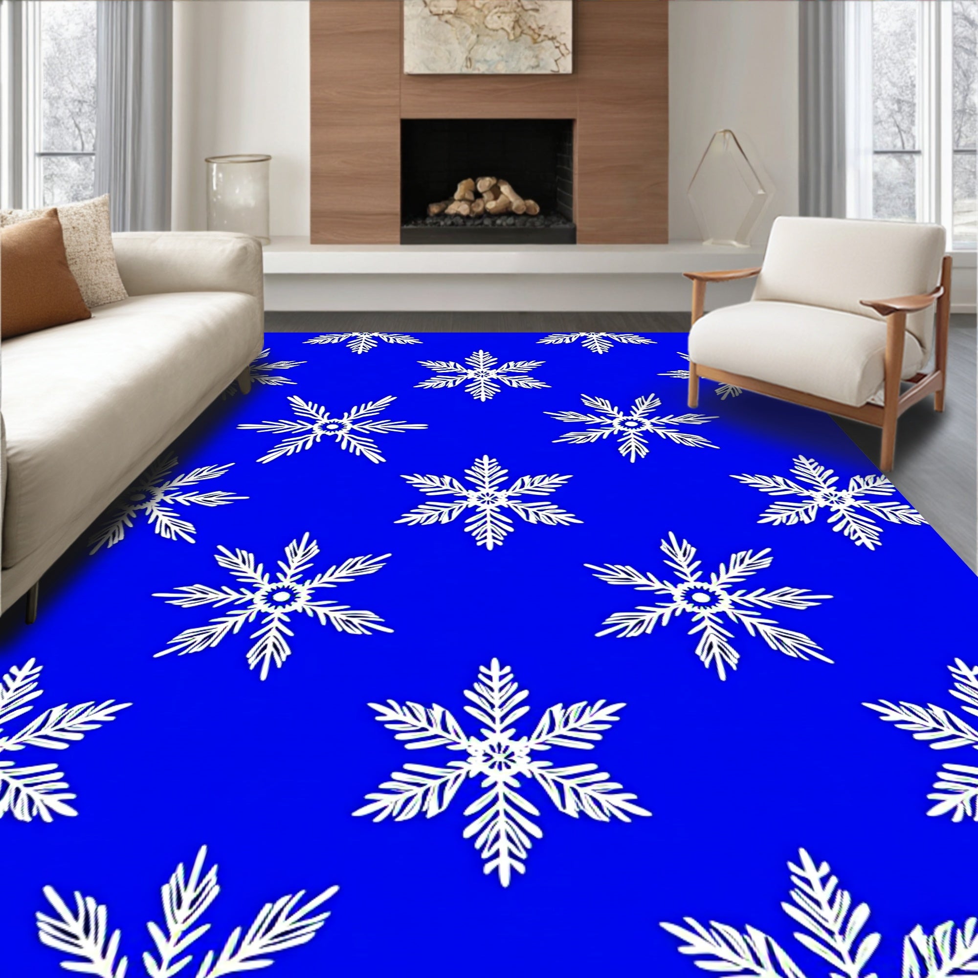 Vivid Blue Snowflake Cluster Rug
