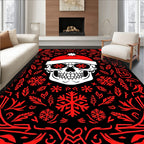 Red Snow Skull Festive Border Rug