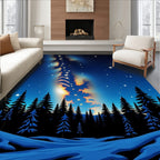 Midnight Blue Starry Forest Landscape Rug