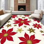 Rich Red Golden Starburst Floral Rug
