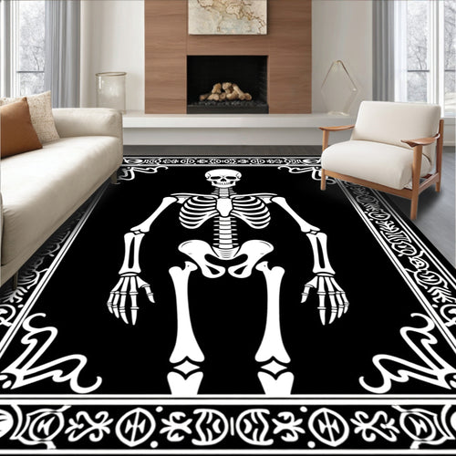 Black White Skeleton Ornate Frame Rug