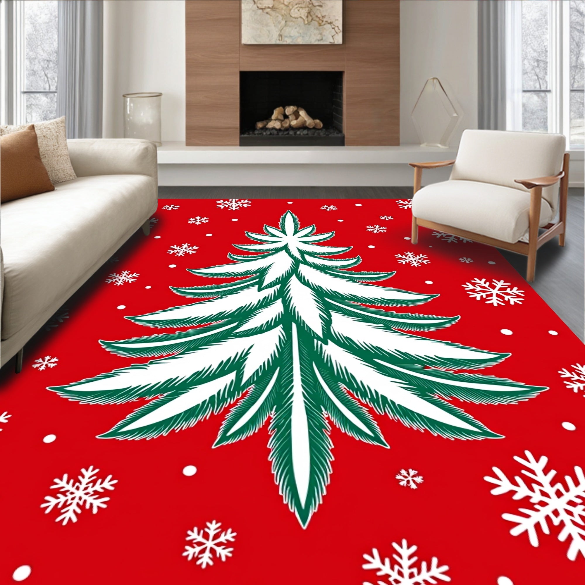 Crimson Tree Snowflakes Christmas Collection Rug