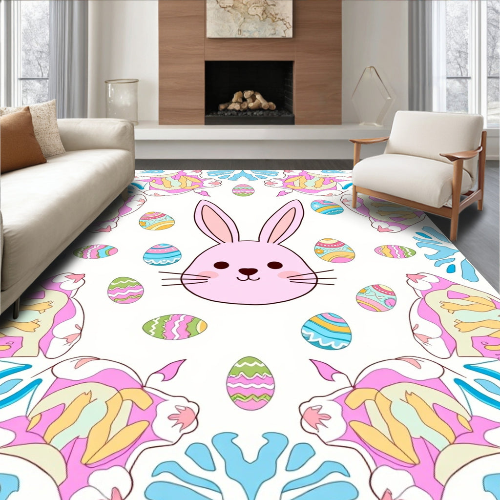 Pink Easter Bunny Eggs Mandala Rug