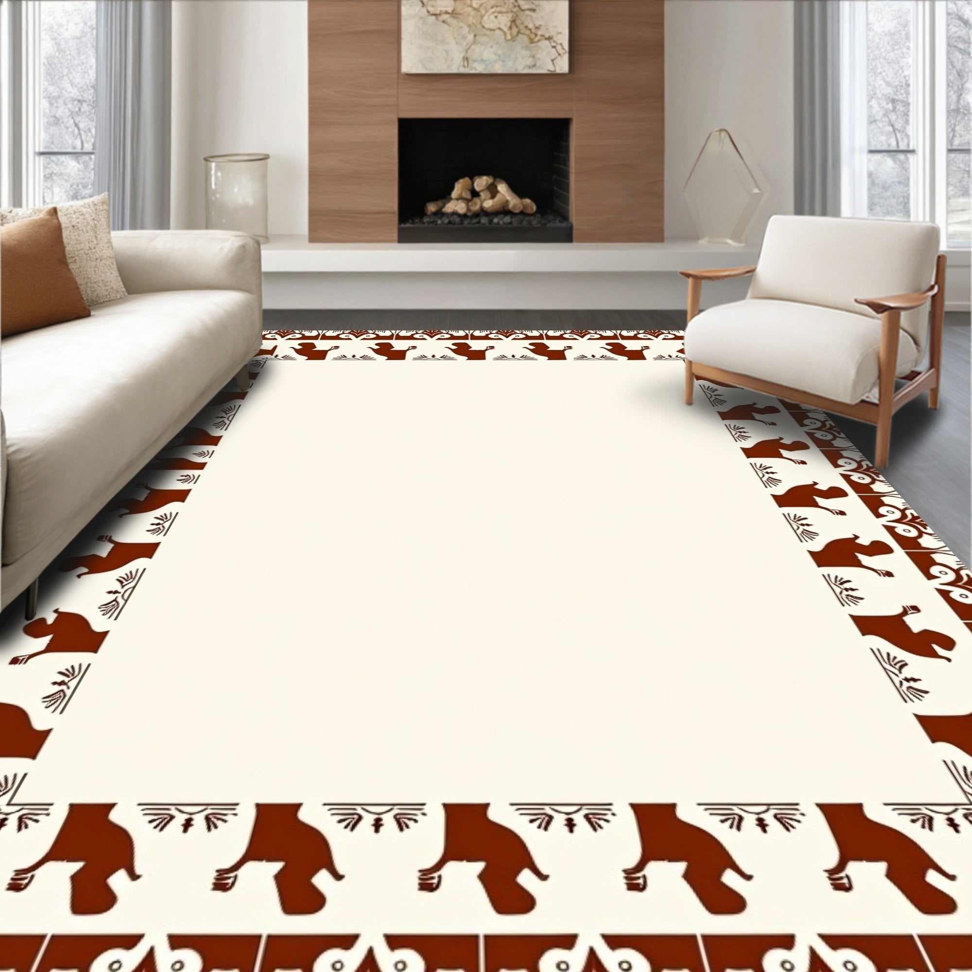 Ornate Brown Animal Border Rug