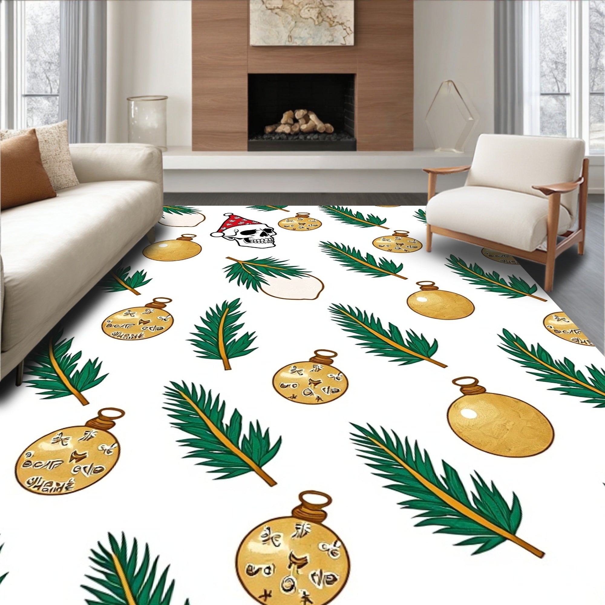 Spooky Skull Christmas Ornaments Garland Rug