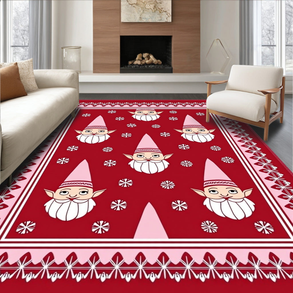 Red Gnome Snowflakes Festive Border Rug