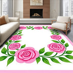 Pink Floral Vine Border Rug