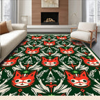 Whimsical Red Fox Christmas Trees Rug