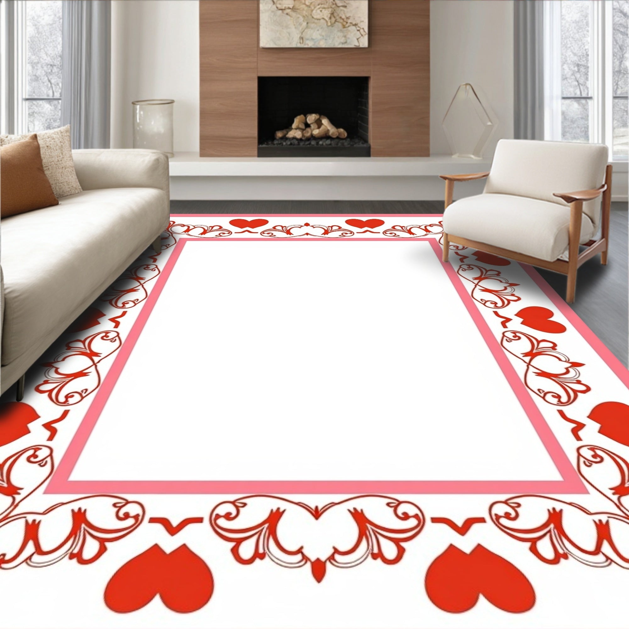 Red Heart Floral Frame Rug