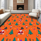 Christmas Trees Santas Gnomes Orange Background Rug