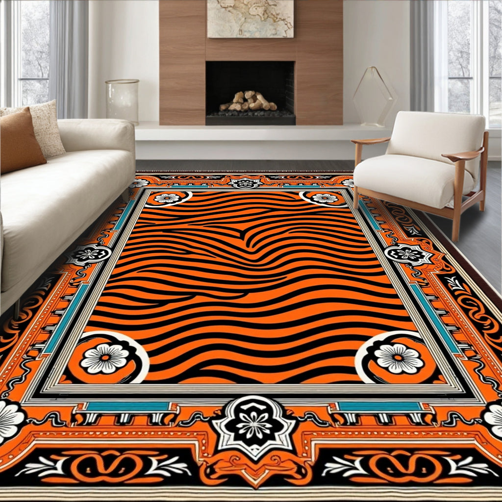 Bold Orange Black Tiger Stripe Rug