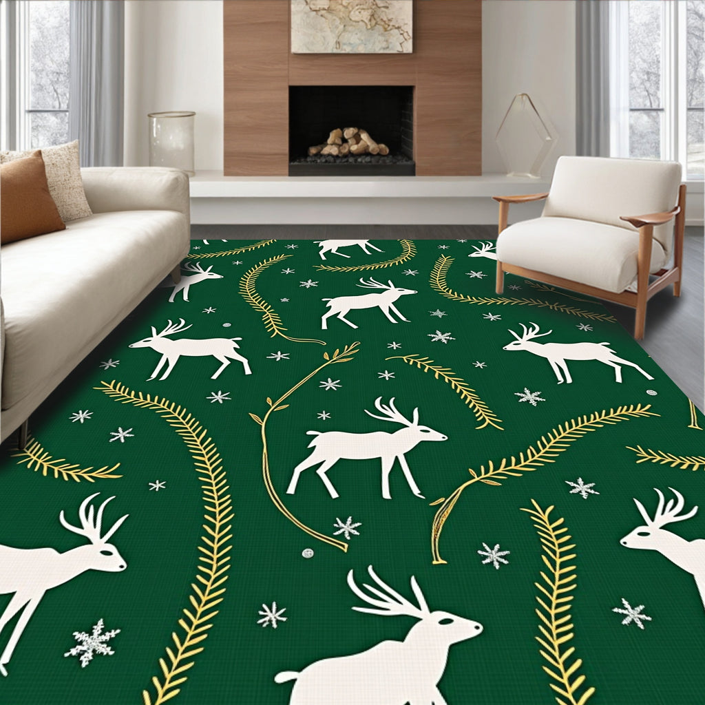 White Deer Festive Garland Emerald Rug