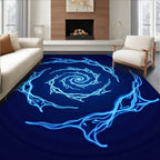 Electric Blue Swirling Neon Vortex Rug