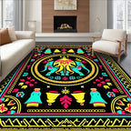 Vibrant Teal Yellow Elephant Medallion Rug