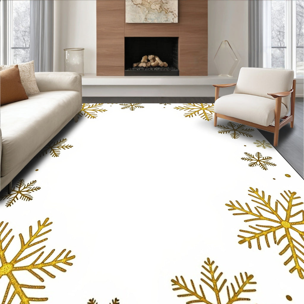 Golden Snowflake Border Christmas Art Rug