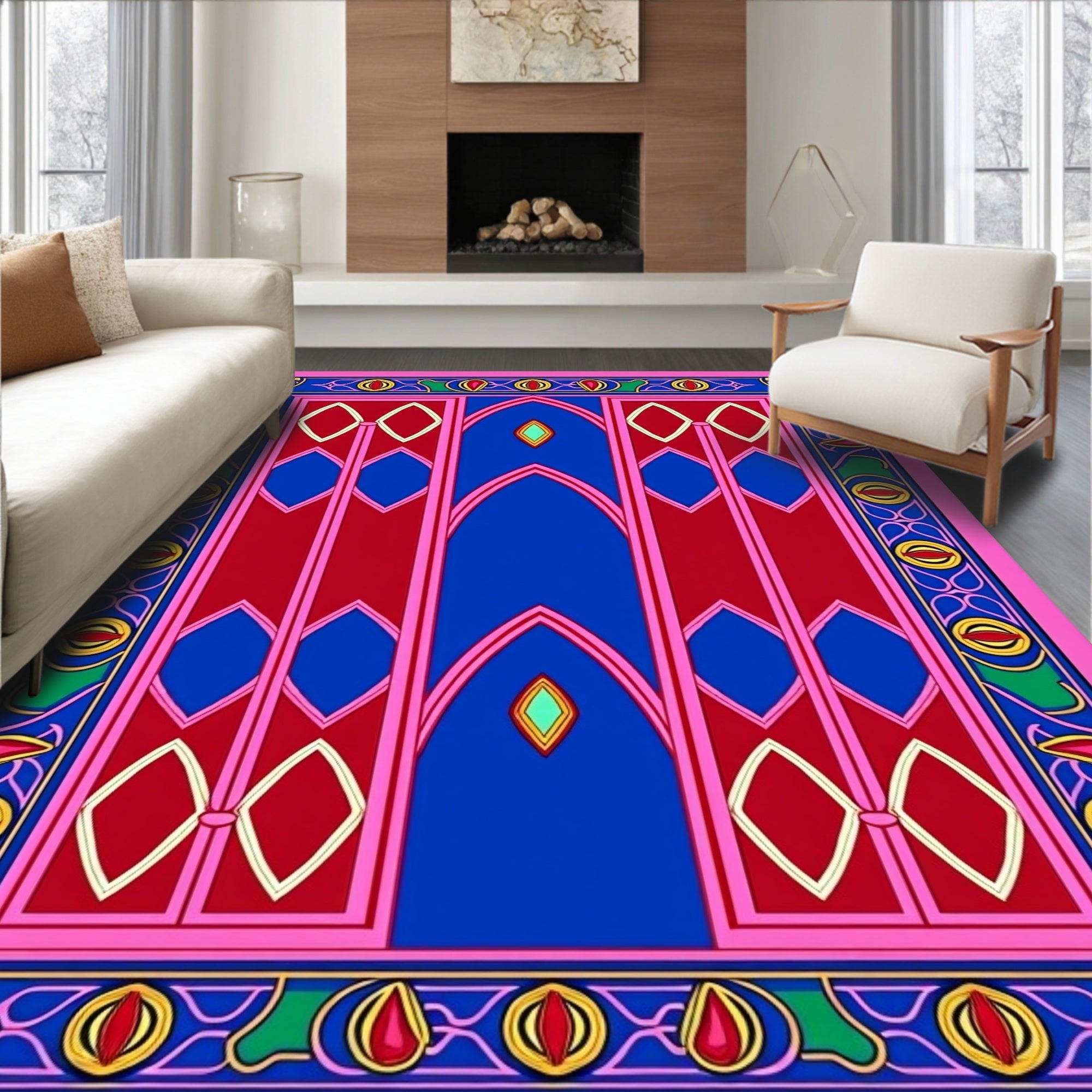 Vibrant Pink Blue Red Archway Rug