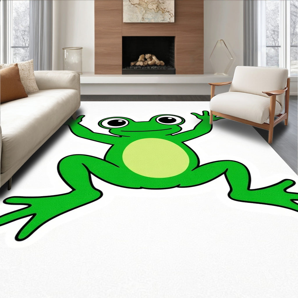 Happy Green Frog Jumping Cartoon Rug