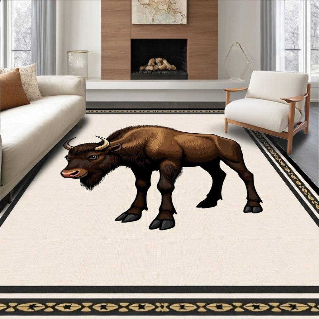 Majestic Brown Bison Embossed Frame Rug