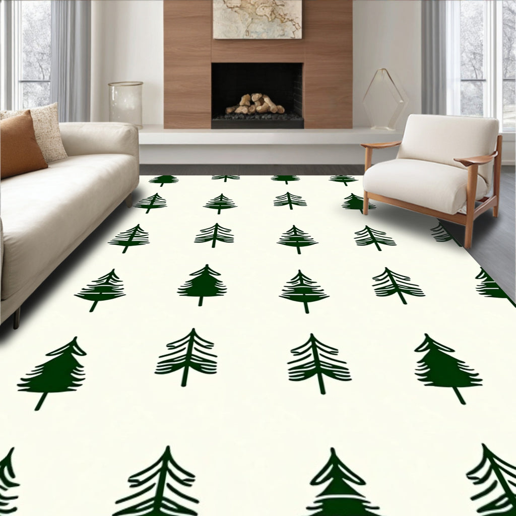 Dark Evergreen Forest Silhouette Rug