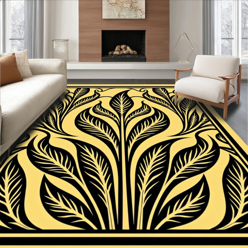 Black Leafy Flourish Art Deco Rug