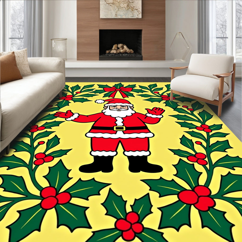 Holly and Santa Claus Holiday Rug