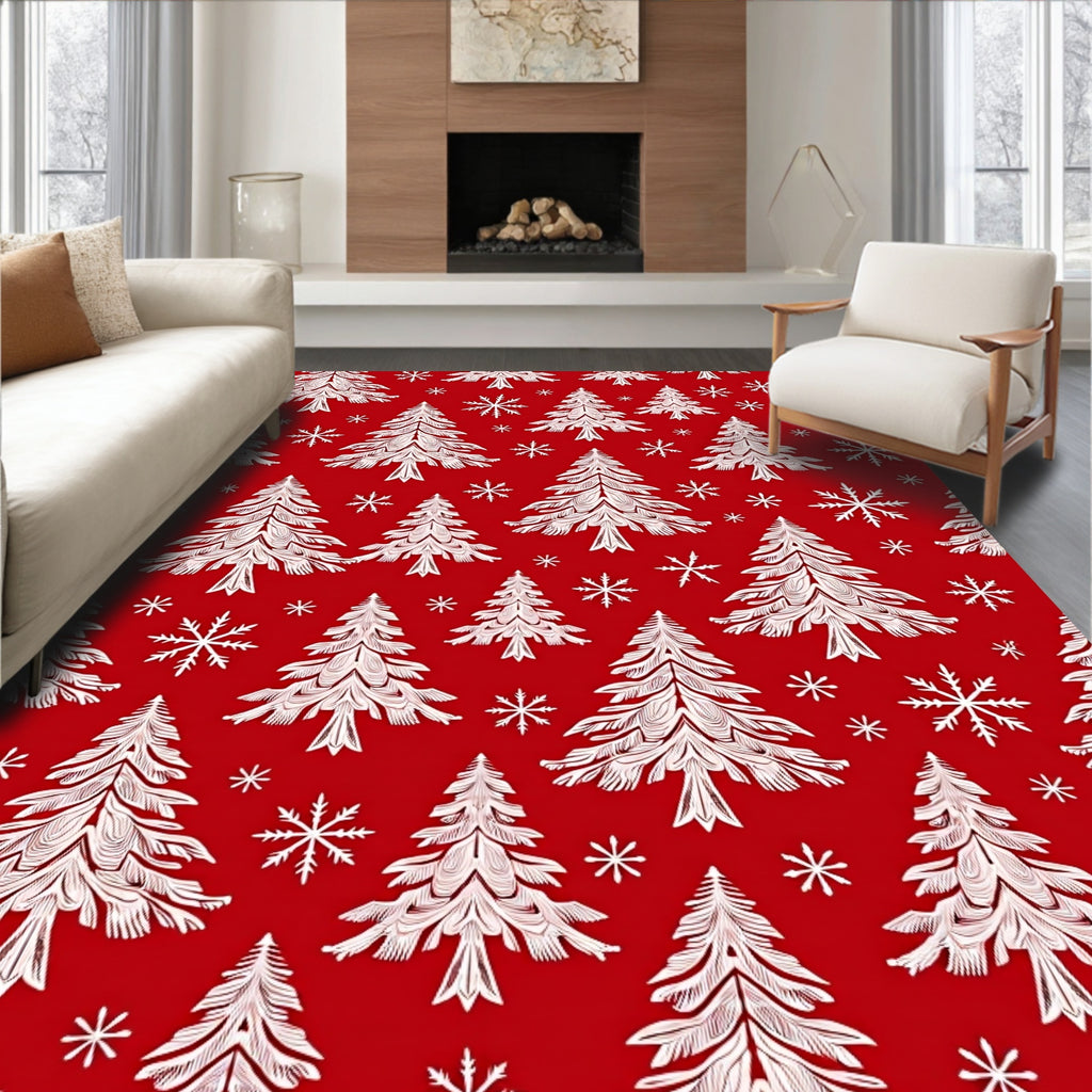 Winter Forest Red Snowflakes Rug