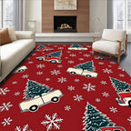 Vintage Red Truck Christmas Tree Snowflakes Rug