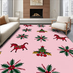 Pink Christmas Horses and Trees Rug