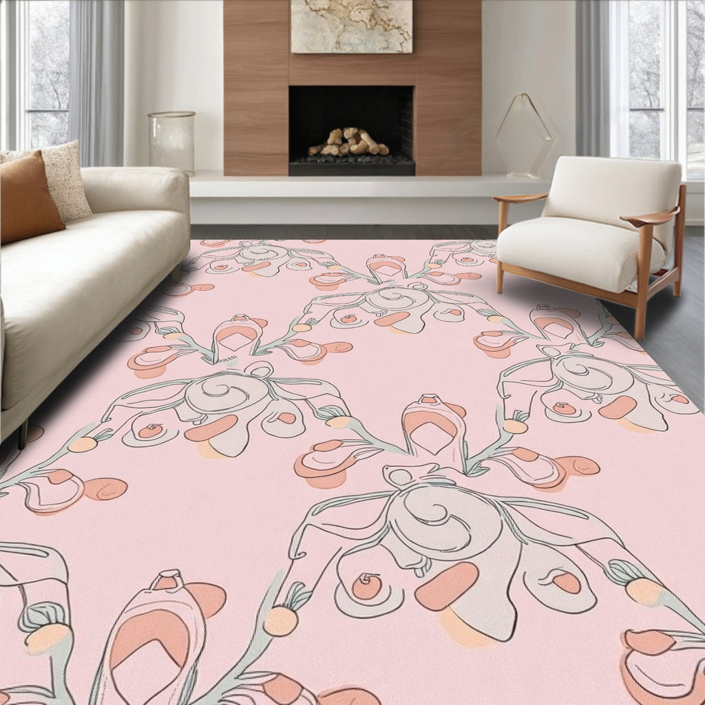 Soft Pink Pastel Floral Symmetry Rug
