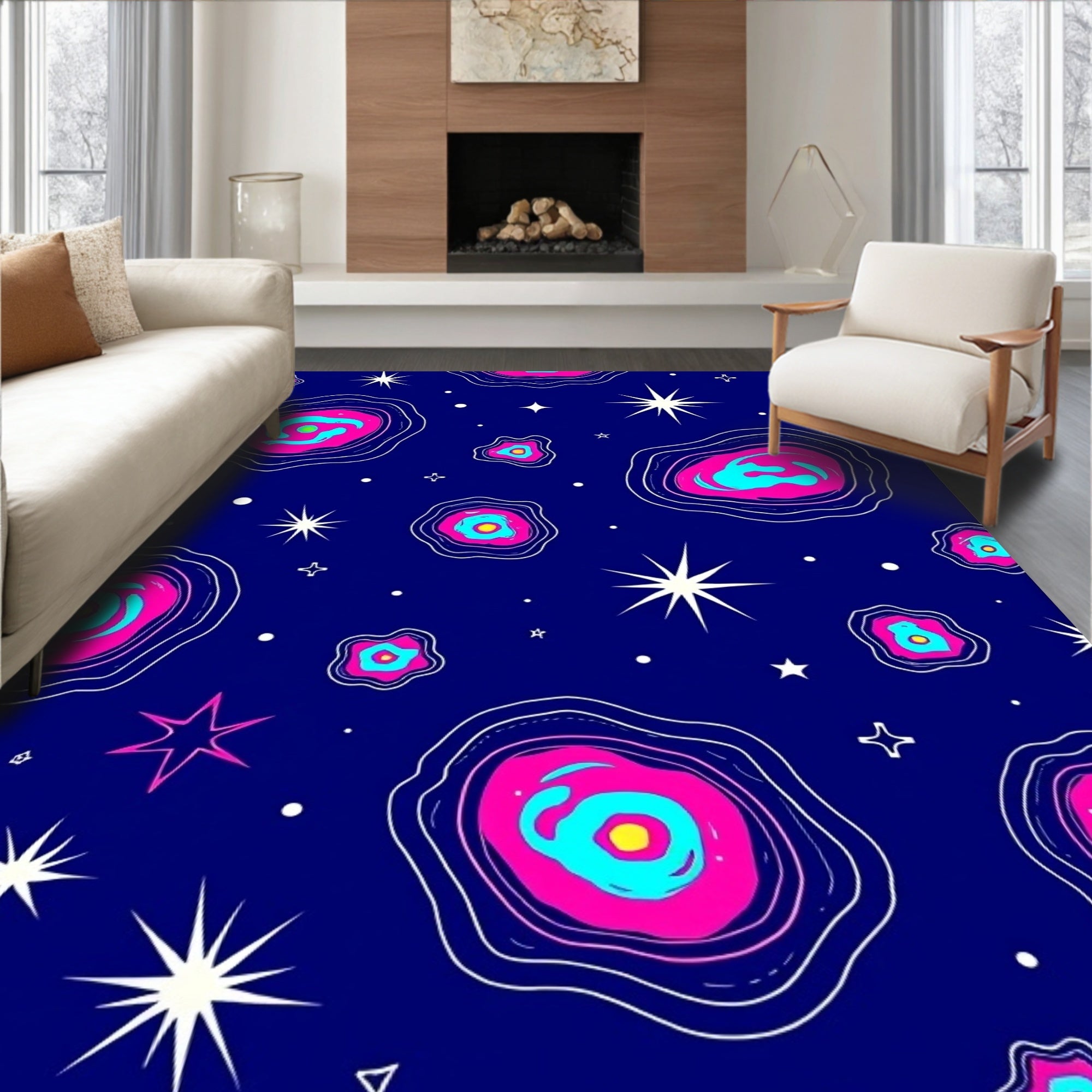 Cosmic Pink Galaxy Swirl Rug