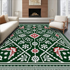 Deep Forest Green Red Medallion Rug