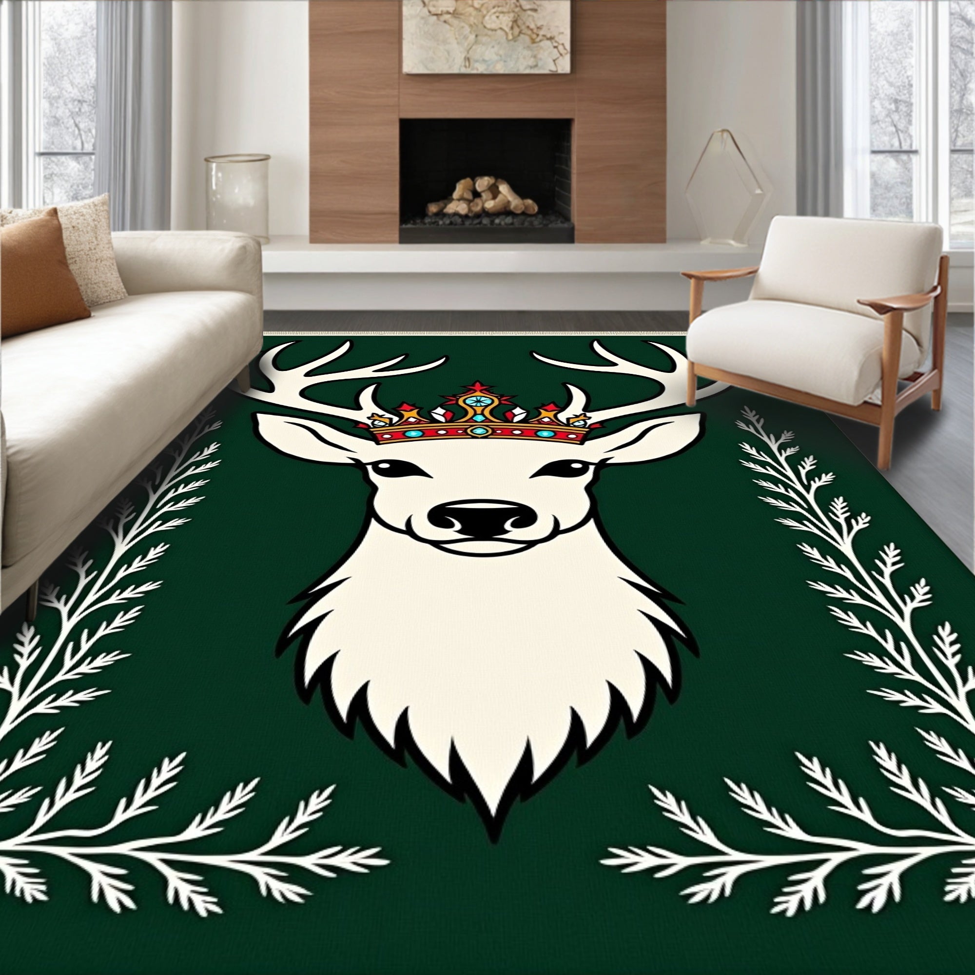 Royal White Stag Emerald Crown Rug