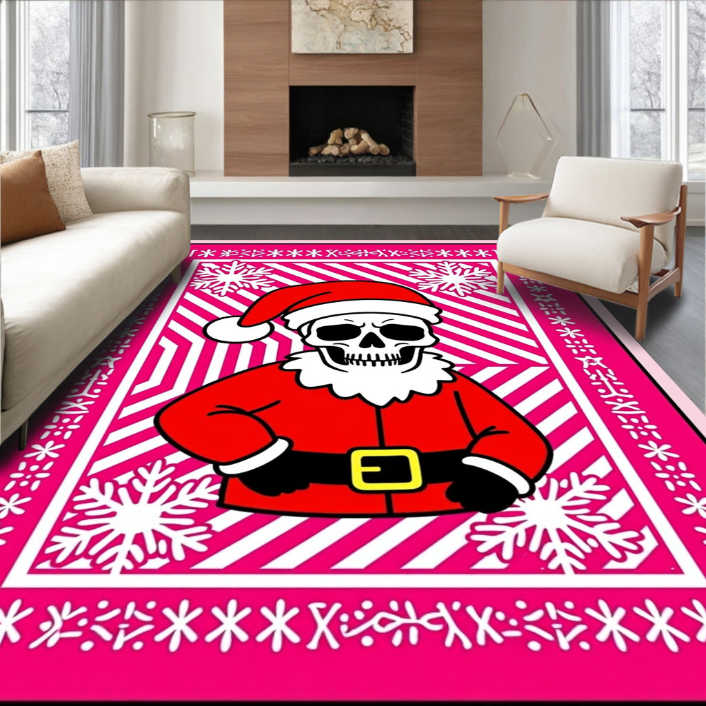 Pink Snow Flake Skeleton Santa Rug