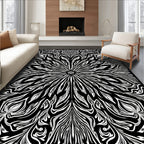 Monochromatic Black White Floral Rays Rug