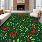 Red Birds Green Holly Poinsettia Rug