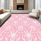 Pink White Ornate Symmetrical Flourish Rug