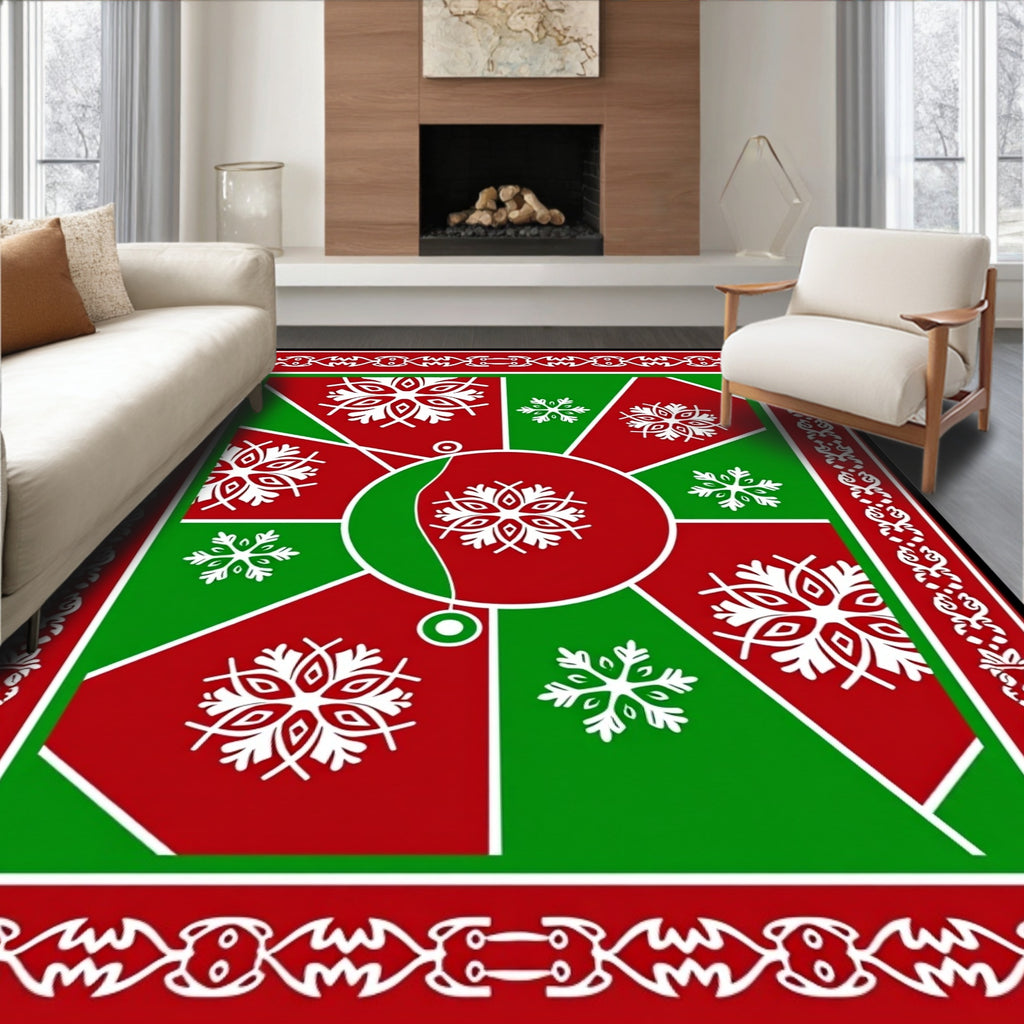 Crimson Green Snowflake Medallion Rug